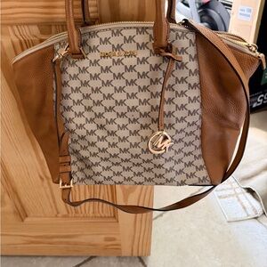 Michael Kors Tan and Cream Riley Satchel with Shoulder Strap- “like new”